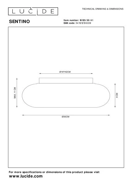 Lucide SENTINO - Deckenleuchte - Ø 30 cm - 3xG9 - Taupe - technisch